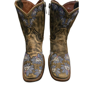 Women's Dan Post Brown Ankle Boots Size 7 with Blue Floral